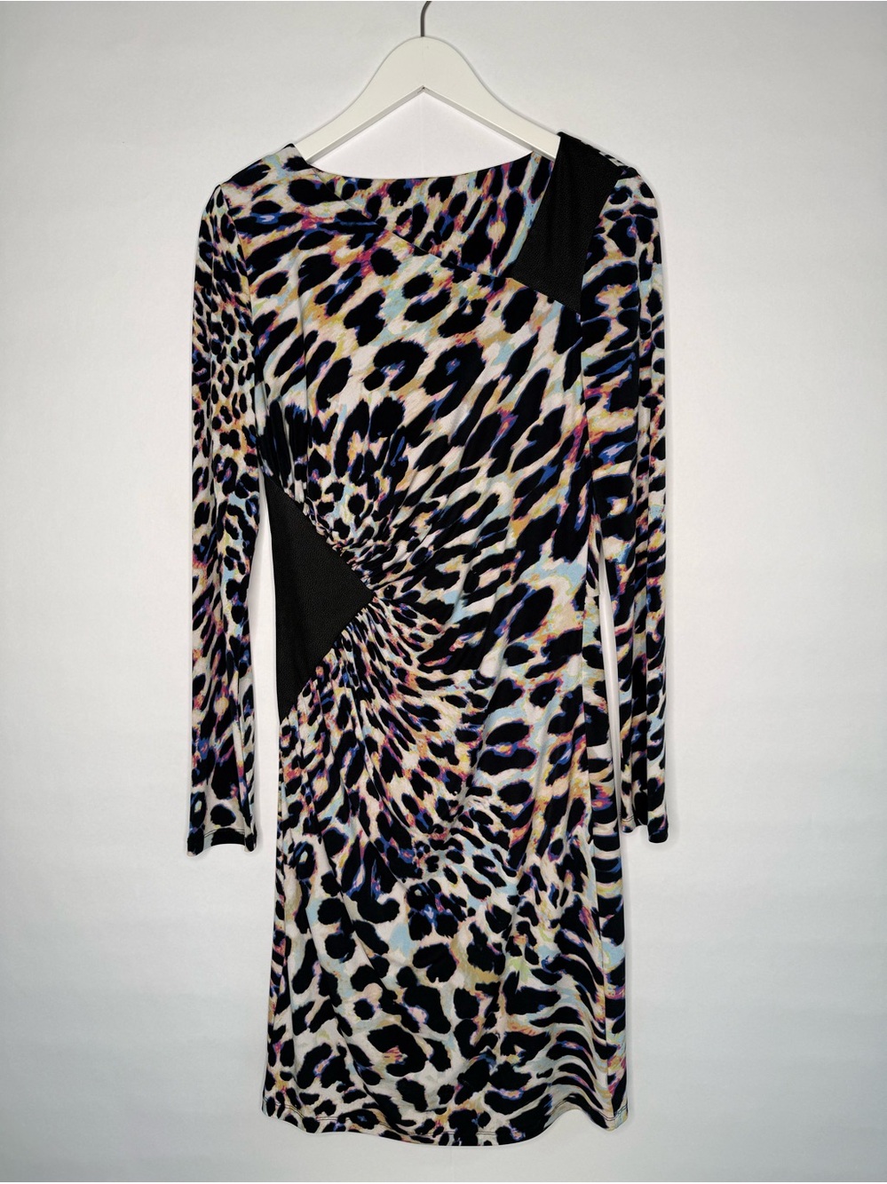 Long Sleeve Animal Print Twist Dress - Black Multi